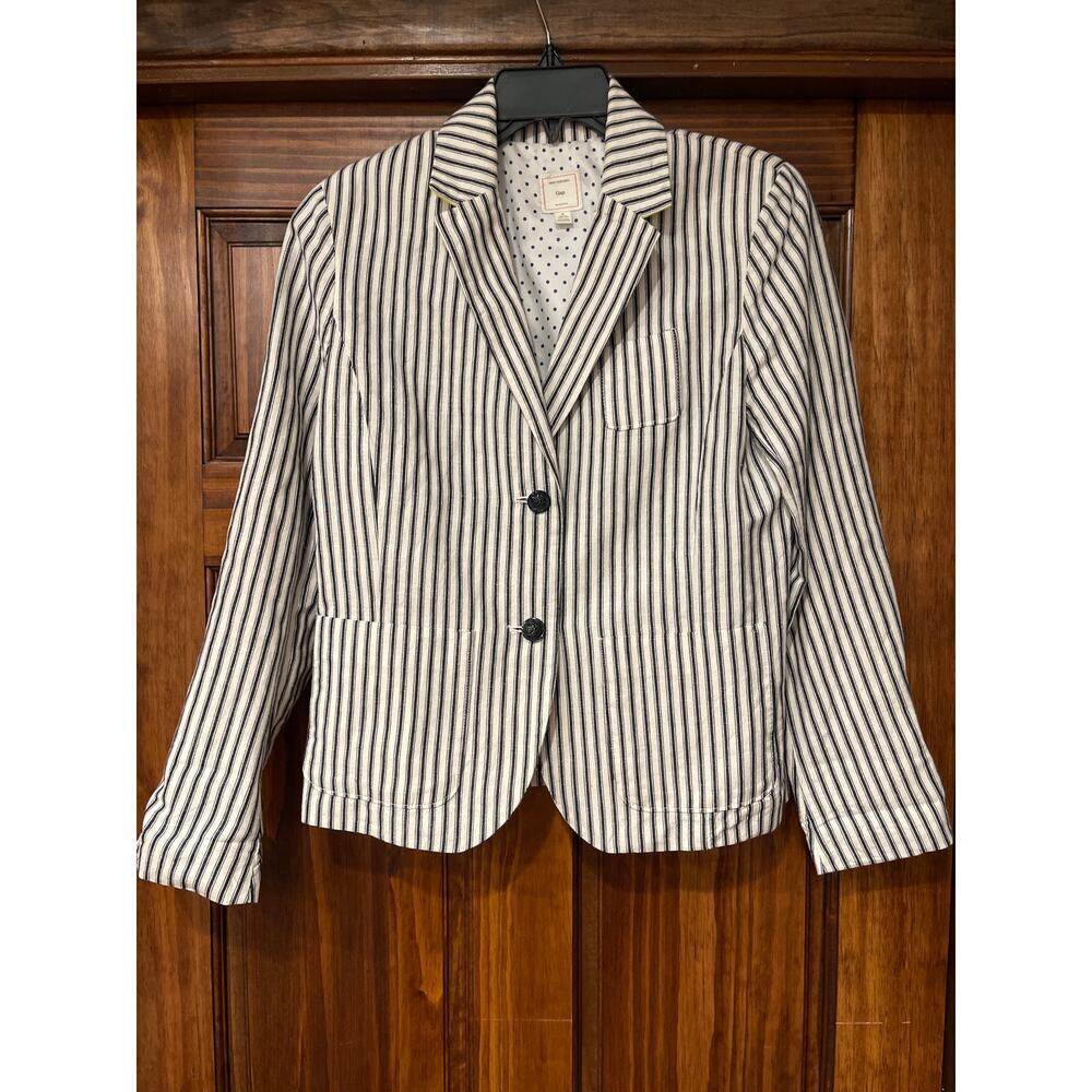 GAP Jacket 6 WASHED LINEN
Unstructured STRIPED Blazer
Navy White 2-Button size 8 - Picture 3 of 9